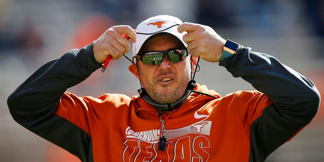Texas Longhorns head coach Tom Herman perpares for a game against the Oklahoma State Cowboys at Boone Pickens Stadium on Oct. 31, 2020 in Stillwater, Oklahoma.  