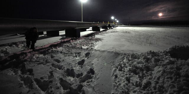 A pipeline is seen at the Russian gas compressor station in Sudja near the Russian-Ukrainian border on January 11, 2009. 