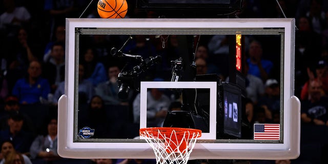 During the 2022 NCAA Men's Basketball Tournament, the game ball got stuck in the backboard. 