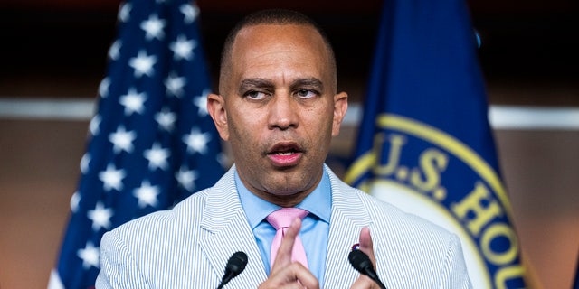 Democratic Caucus Chair Hakeem Jeffries, DN.Y., conducts a news conference after a meeting of the House Democratic Caucus at the Capitol Visitor Center on Wednesday, July 13, 2022.