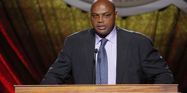 Charles Barkley speaks to the crowd during the Class of 2022 Tip-Off Celebration and Awards Gala as part of the 2022 Basketball Hall of Fame Enshrinement Ceremony Sept. 9, 2022, at the Mohegan Sun Arena at Mohegan Sun in Uncasville, Conn.