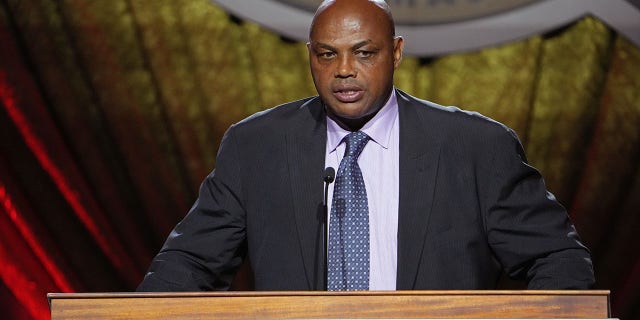 Charles Barkley speaks to the crowd during the Class of 2022 Tip-Off Celebration and Awards Gala as part of the 2022 Basketball Hall of Fame Induction Ceremony on September 9, 2022, at the Mohegan Sun Arena at Mohegan Sun in Uncasville, Conn. 