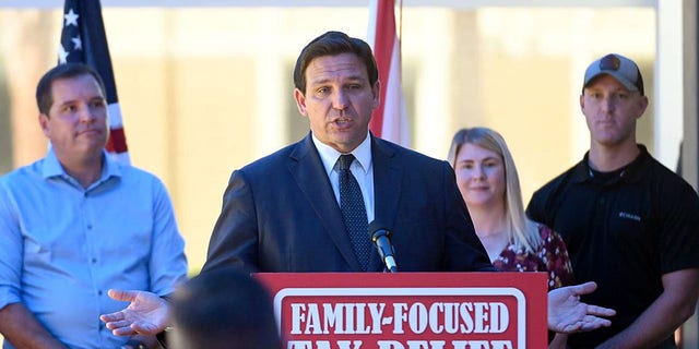 In addition to announcing a tax-relief proposal in a coming legislative session, Florida Gov. Ron DeSantis took questions from reporters about flights of migrants to Martha's Vineyard at a press conference in Bradenton, Florida. 