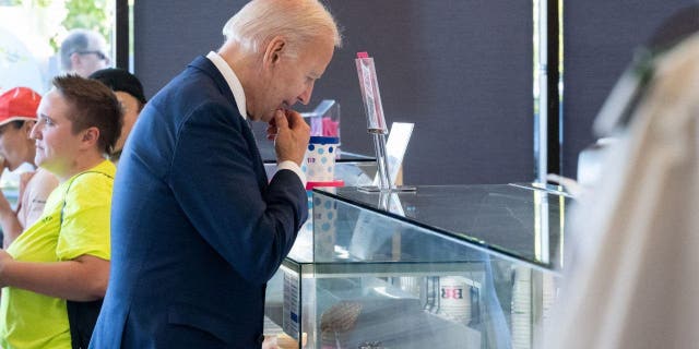 President Joe Biden stops for ice cream at Baskin-Robbins in Portland, Oregon, Oct. 15, 2022.