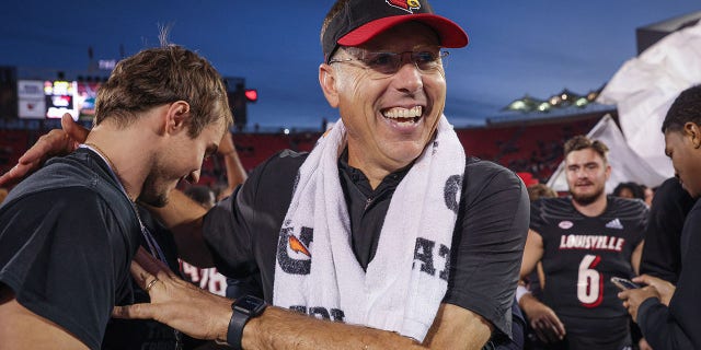 Head coach Scott Satterfield of the Louisville Cardinals after a game against the Wake Forest Demon Deacons at Cardinal Stadium Oct. 29, 2022, in Louisville, Ky. 