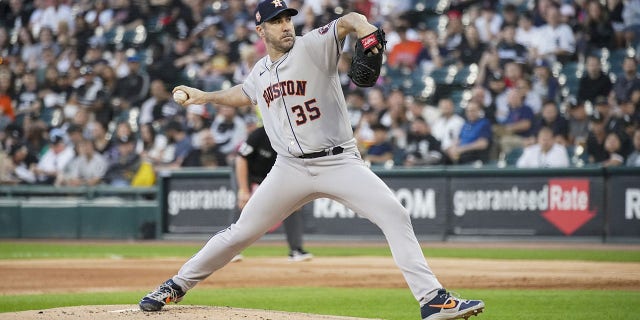 Houston Astros starting pitcher Justin Verlander delivers against the Chicago White Sox on Aug. 16, 2022, at Guaranteed Rate Field in Chicago.