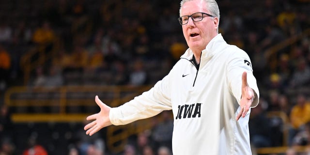 Iowa coach Fran McCaffery reacts his team's play during the Nebraska Omaha Mavericks game versus the Iowa Hawkeyes on Nov. 21, 2022, at Carver-Hawkeye Arena in Iowa City, Iowa.