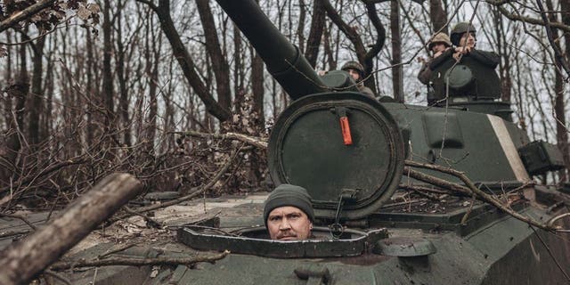 Ukrainian tankmen are seen on the Bakhmut frontline, Donetsk, Ukraine on Nov. 27, 2022. 