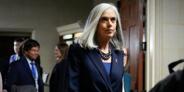 Rep. Katherine Clark arrives for a leadership election meeting with the Democratic caucus on Capitol Hill, Nov. 30, 2022.