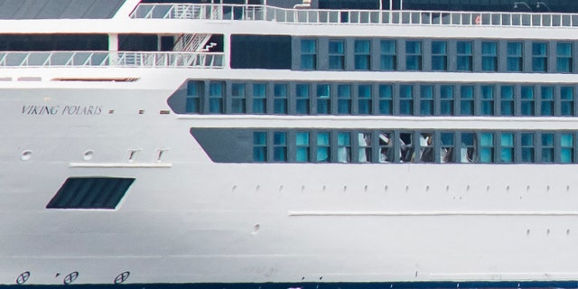 The Viking Polaris ship is seen anchored in waters of the Atlantic Ocean in Ushuaia, southern Argentina, on Thursday.