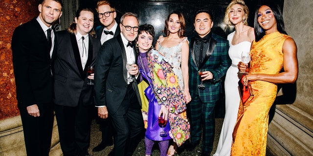 L-R; SNL cast members Mikey Day, Molly Kearney, James Austin Johnson, SNL costume designer Tom Broecker, Sarah Sherman, Chloe Fineman, Bowen Yang, Heidi Gardner and Ego Nwodim at The Museum Gala held at the American Museum of Natural History on Dec. 1, 2022 in New York City. 