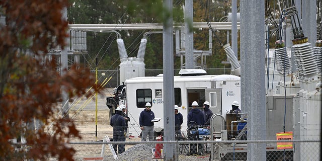 A view of the substation while work is in progress as tens of thousands are without power on Moore County on December 05, 2022. 