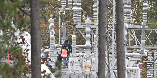 Moore County substation repair crews at work in Carthage, North Carolina, on December 5, 2022. 