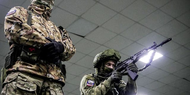 Volunteers have military training in Rostov on December 6, 2022, amid the ongoing Russian military action in Ukraine.