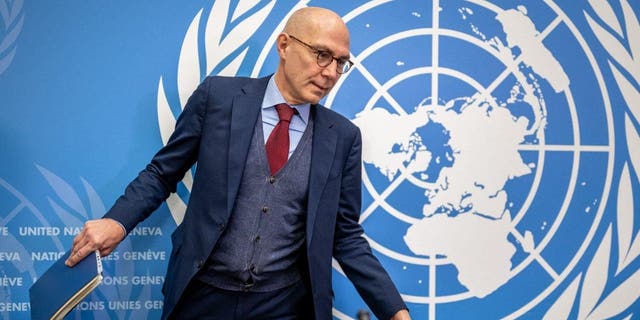 High Commissioner for Human Rights Volker Turk arrives to deliver a press conference at the UN Offices in Geneva on December 9, 2022. (Photo by FABRICE COFFRINI / AFP) (Photo by FABRICE COFFRINI/AFP via Getty Images)