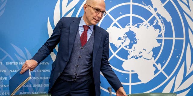 High Commissioner for Human Rights Volker Turk arrives to deliver a press conference at the UN Offices in Geneva on December 9, 2022. (Photo by FABRICE COFFRINI / AFP) (Photo by FABRICE COFFRINI/AFP via Getty Images)