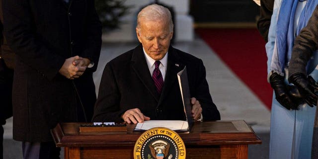 U.S. President Joe Biden attends a signing ceremony of the Respect for Marriage Act at the White House in Washington, D.C., the United States, Dec. 13, 2022. U.S. President Joe Biden signed a bill on Tuesday codifying federal protections for same-sex marriage.The move came days after the Respect for Marriage Act went through the U.S. Congress. (Photo by Aaron Schwartz/Xinhua via Getty Images)