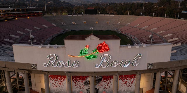 The 100-year-old Rose Bowl Stadium is seen in advance of the Rose Bowl Game on Dec. 20, 2022, in Pasadena, California.