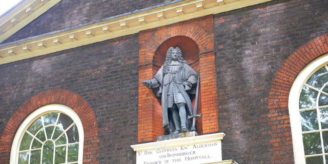 The statue of Sir Robert Geffrye, alderman, ironmonger and founder of the almshouse that is now the Museum of the Home.