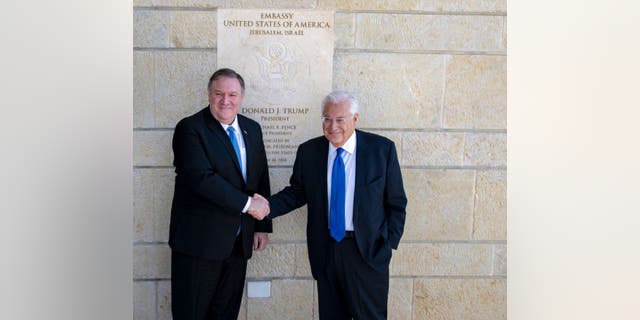 U.S. Secretary of State Michael R. Pompeo visits the U.S. Embassy in Jerusalem with U.S. Ambassador to Israel David Friedman on March 21, 2019. 
