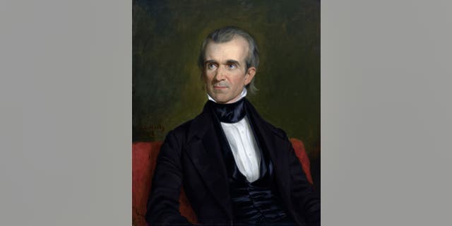 James K. Polk (1795-1849), 11th president of the U.S., 1845-49, half-length portrait, oil on canvas painting, George Peter Alexander Healy, 1846.