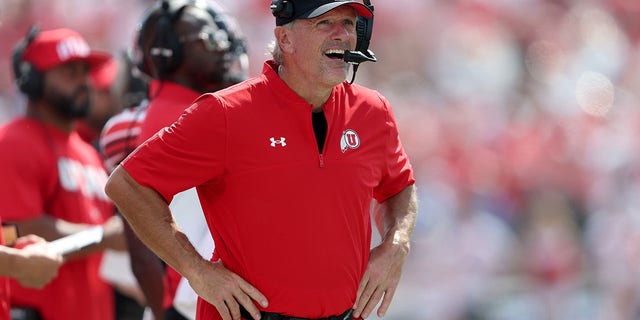 Utah head coach Kyle Whittingham looks on during the second half against UCLA at the Rose Bowl on Oct. 8, 2022, in Pasadena, California.