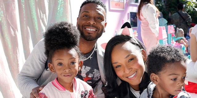 From left, Wisdom Mitchell, Kel Mitchell, Asia Lee and Lyric Mitchell attend Gabby's Dollhouse Cat-mas Spectacular at Second Home Hollywood on Nov. 13, 2022, in Los Angeles. Mitchell said he's a proud family man.