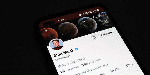 NEWCASTLE-UNDER-LYME, ENGLAND - NOVEMBER 21: The Twitter account of Elon Musk is displayed on a smartphone on November 21, 2022. 
