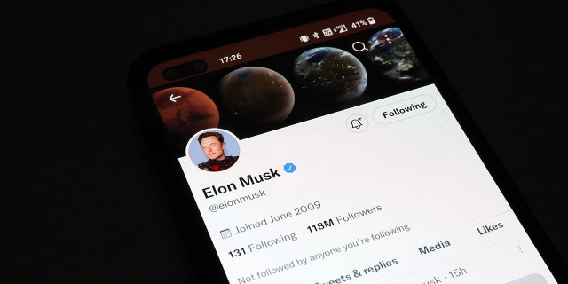 NEWCASTLE-UNDER-LYME, ENGLAND - NOVEMBER 21: The Twitter account of Elon Musk is displayed on a smartphone on November 21, 2022. 