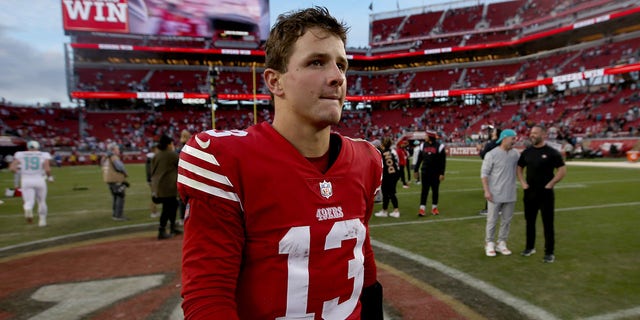 San Francisco 49ers quarterback Brock Purdy leaves the field after defeating the Miami Dolphins at Levi's Stadium in Santa Clara, California, Dec. 4, 2022.