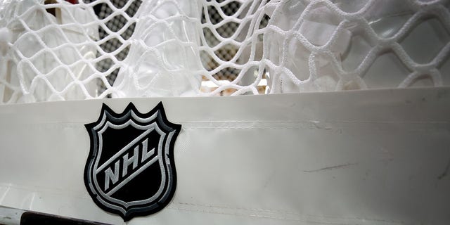 The NHL logo hangs from the back of the net at the TD Garden on Dec. 5, 2022, in Boston, Massachusetts.