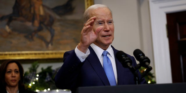 President Biden speaks about the release of Olympian and WNBA player Brittney Griner from Russian custody, at the White House on Dec. 8, 2022 in Washington, D.C. Griner was released as part of a prisoner swap that involved Russian arms dealer Viktor Bout.