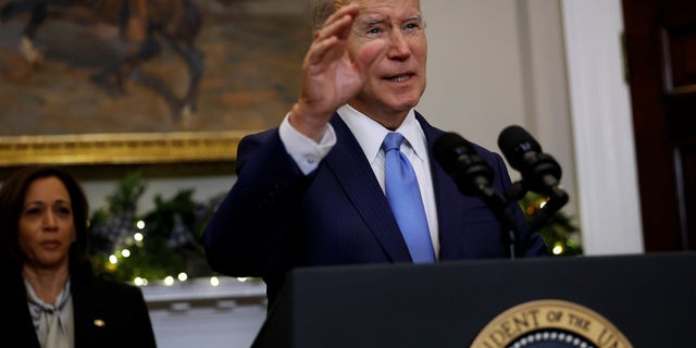 President Biden speaks about the release of Olympian and WNBA player Brittney Griner from Russian custody, at the White House on Dec. 8, 2022, in Washington, D.C. 