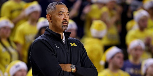 Wolverines, Michigan head coach Juwan Howard watches the second half of Saturday's game against the Lipscomb Bisons at the Chrysler Arena in Ann Arbor, Michigan.