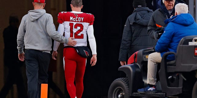 Colt McCoy of the Arizona Cardinals leaves the field during the third quarter of a game against the Denver Broncos at Empower Field At Mile High Dec. 18, 2022, in Denver, Colo. 