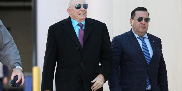 Dallas Cowboys owner Jerry Jones enters the field before the game against the Jacksonville Jaguars at TIAA Bank Field on December 18, 2022, in Jacksonville, Florida. 