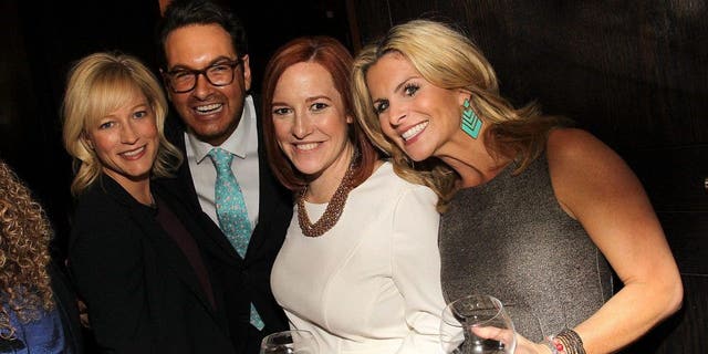 (L to R) Jennifer Tapper, Marc Adelman, Jen Psaki and Adrienne Elrod attend the Elle and Hugo Boss Women in Washington Power List Dinner at the residence of the German Ambassador March 18, 2015, in Washington, DC