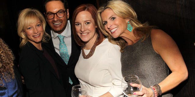 (L to R) Jennifer Tapper, Marc Adelman, Jen Psaki and Adrienne Elrod attend the Elle and Hugo Boss Women in Washington Power List Dinner at the residence of the German Ambassador March 18, 2015, in Washington, D.C.