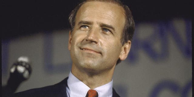 Then-Sen.  Joseph R. Biden Jr. announcing his bid for 1988 Democratic presidential nomination.