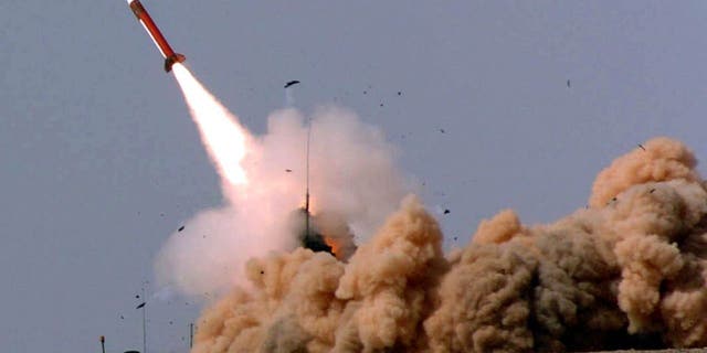 ISRAEL - APRIL 12: In this photograph provided by the Israeli Defense Forces (IDF), a Patriot missile is fired from a desert launch site April 12, 2005, in southern Israel.