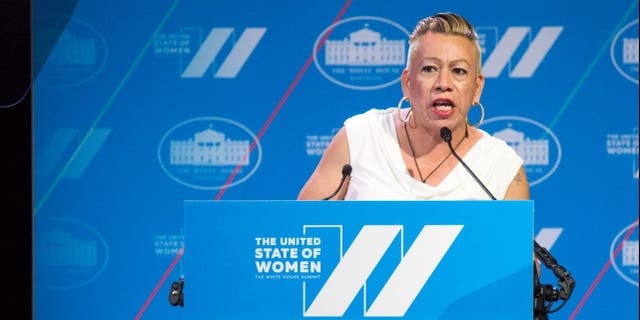 Bamby Salcedo, president and CEO of the TransLatin@ Coalition, gives remarks at the White House summit on "The United State of Women" in Washington, D.C., on June 14, 2016.