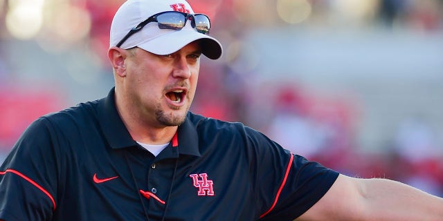 Houston Cougars head coach Tom Herman during the Tulsa Golden Hurricanes at Houston Cougars game at TDECU Stadium in Houston.