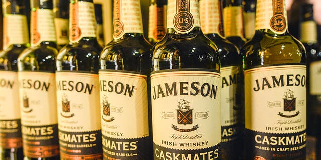 Bottles of Jameson Whiskey for sale inside Old Distillery, in Midleton, County Cork, Ireland, on Thursday, Dec. 29, 2016. Radio pioneer Guglielmo Marconi was the great-grandson of James Irish Whiskey founder John Jameson.