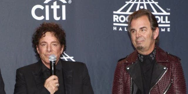 2017 Inductees Neal Schon and Jonathan Cain of Journey attend the Press Room of the 32nd Annual Rock &amp; Roll Hall Of Fame Induction Ceremony at Barclays Center on April 7, 2017, in New York City.