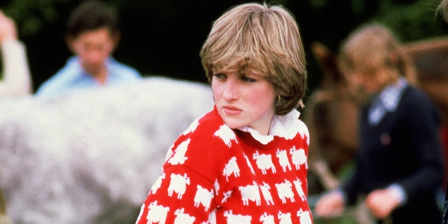 Diana, Princess of Wales wearing 'black sheep' wool jumper by Warm and Wonderful to Windsor Polo, June 1981. 
