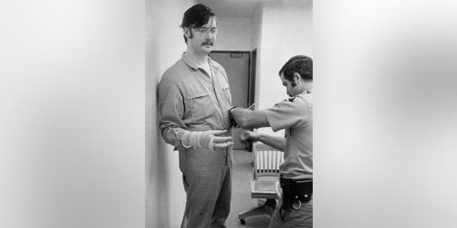Edmund Kemper's right arm is bandaged following a suicide attempt in his Redwood City, California cell.