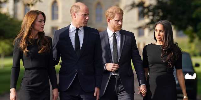 Catherine, Princess of Wales; Prince William, Prince of Wales; Prince Harry, Duke of Sussex; and Meghan, Duchess of Sussex, on the long Walk at Windsor Castle Sept. 10, 2022, in Windsor, England. Royal experts suspect that a reconciliation is unlikely anytime soon.
