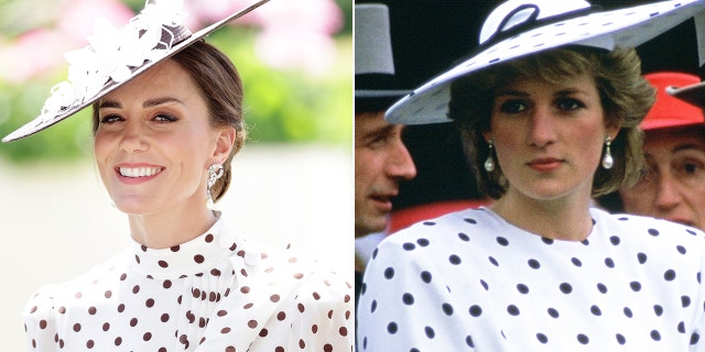 Kate Middleton and Princess Diana wearing polka dot outfits
