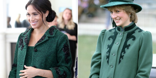 Meghan Markle and Princess Diana opted for green as part of their maternity looks.