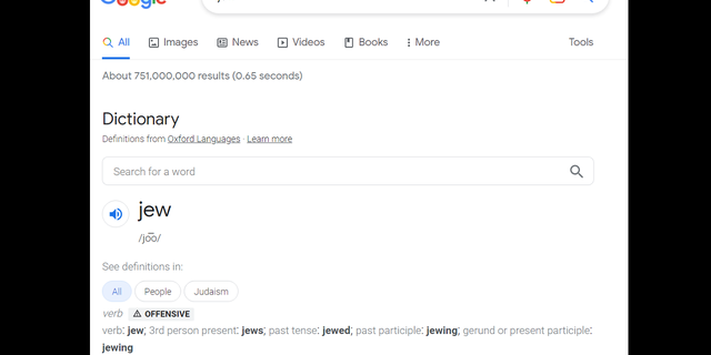 Jewish advocacy groups, critics react after Google’s definition for the word ‘Jew’ showed offensive terms 2 What the Google search engine was temporarily displaying as the top definition for the word